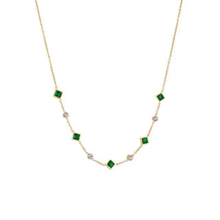 Gold Emerald Geometric Station Necklace