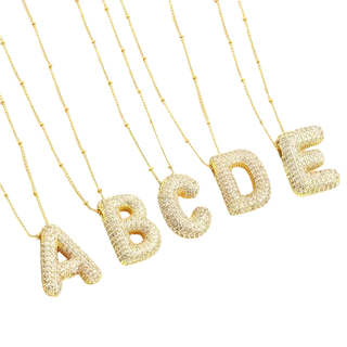 Bubble letter initial necklace set | Gold