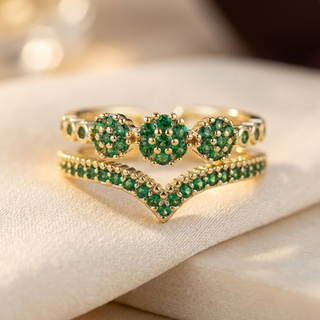 Gold Emerald Cluster Ring