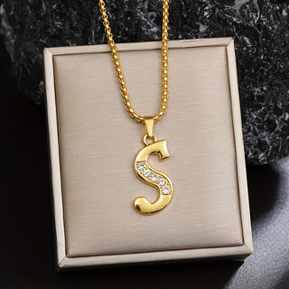 Crystal Accent Initial Necklace | Gold