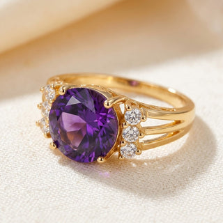 Gold Amethyst Split Shank Ring