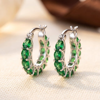 Gold Emerald Lattice Hoop Earrings
