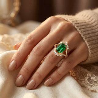 Gold Emerald Halo Ring