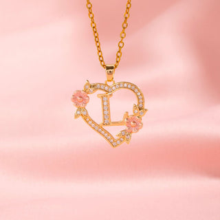 Floral Charm Initial Necklace | Gold