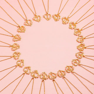 Floral Charm Initial Necklace | Gold
