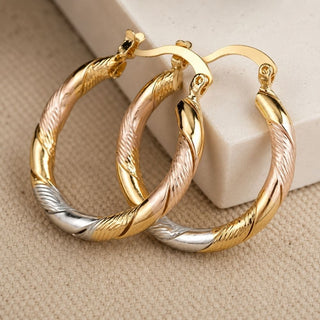 Vintage Round Hoop Silver and Rose Gold Earrings