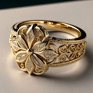 Exotic Floral Zirconia Gold Ring