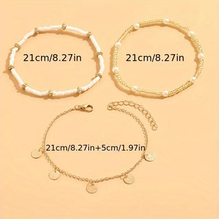 Coastal Charm 3-Piece Layered Anklet Set | Gold