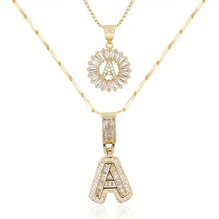 Pave letter initial necklace set | Gold