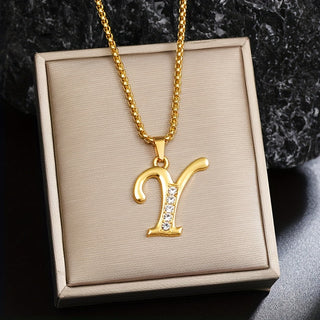 Crystal Accent Initial Necklace | Gold