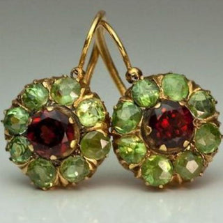 Vintage Rounded Green &amp; Red Crystal Earrings
